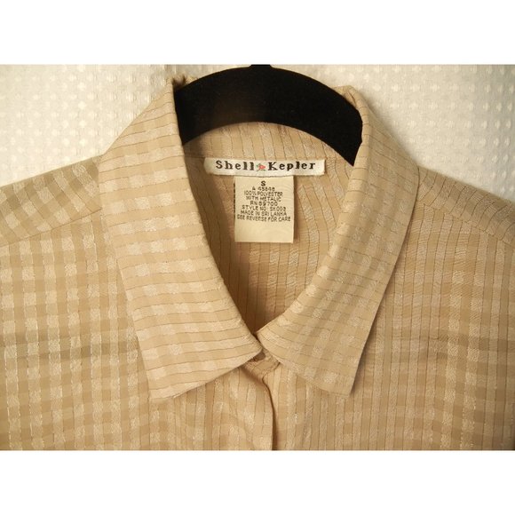 Checked S blouse sheer metallic threads 90's long sleeve polyester Shell Kepler - Picture 4 of 6